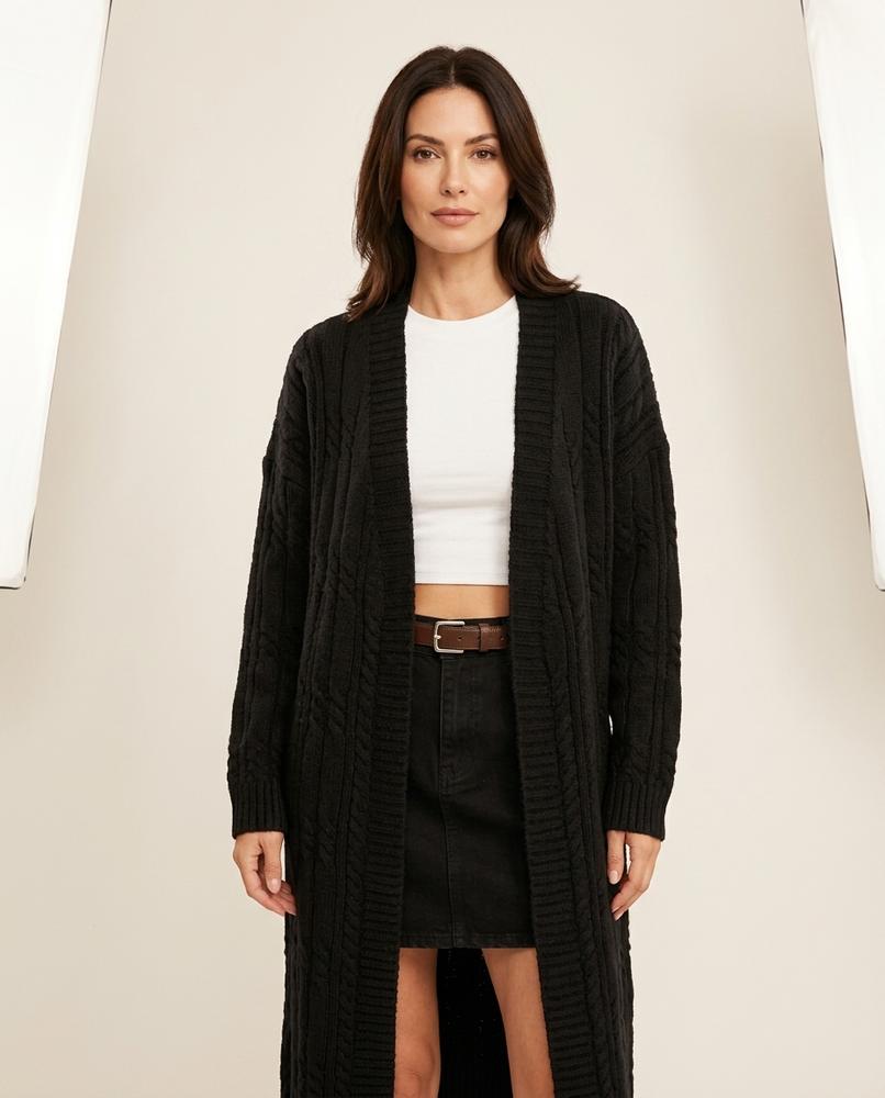 Lulus Secrets - Cover | Longline Cable-Knit Knit Cardigan Women