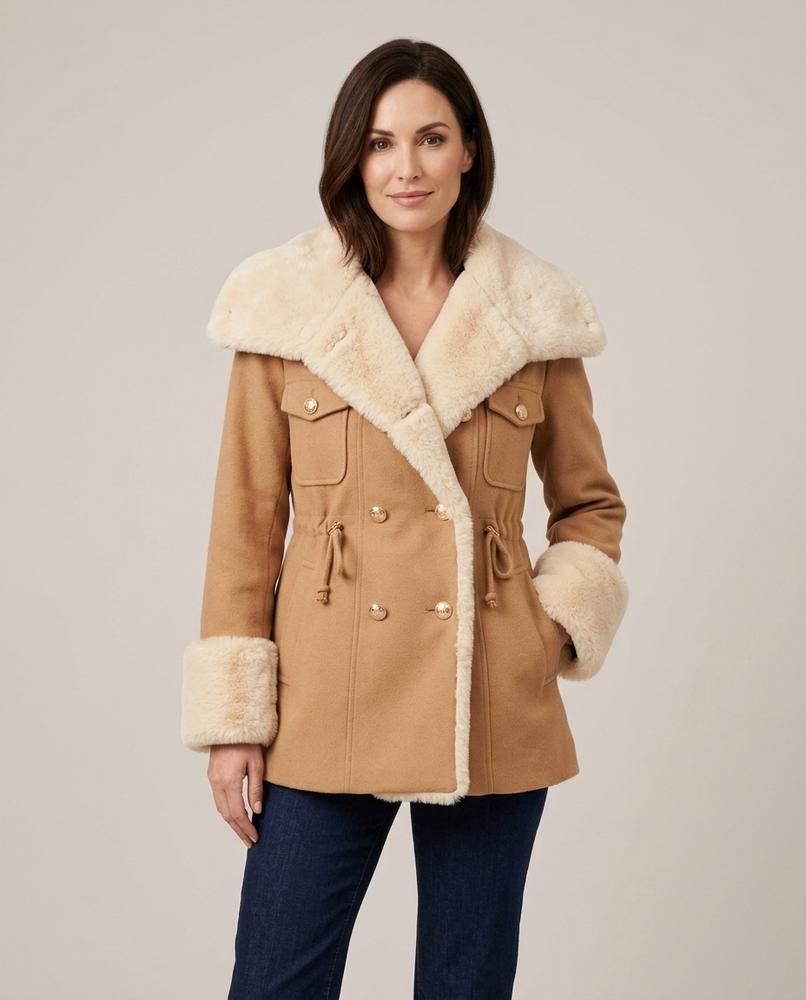 Lulus Secrets - Mitor | Shearling-Trimmed Double-Breasted Coat Women