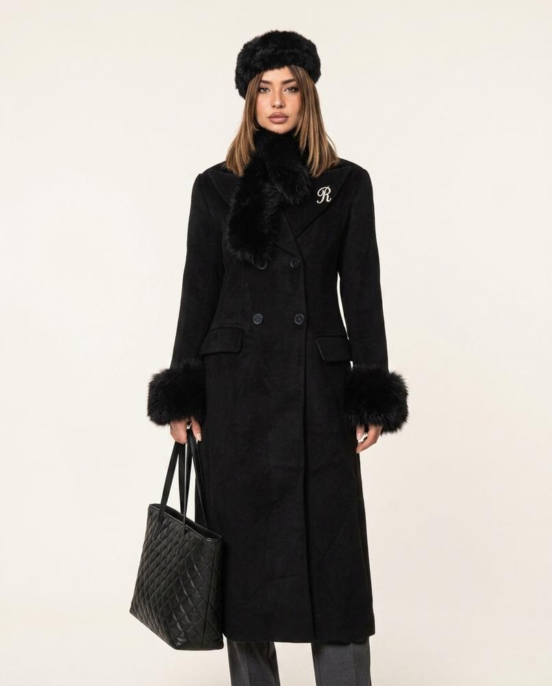 Lulus Secrets - Colen | Double-Breasted Faux-Fur Trim Coat Women