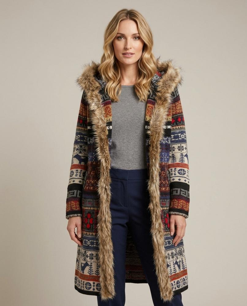 Lulus Secrets - Nelar | Patterned Faux Fur-Trimmed Coat Women