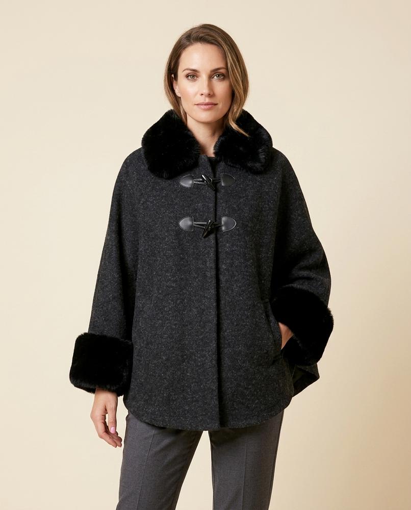 Lulus Secrets - Lysen | Cape-Style Faux-Fur Trim Coat Women