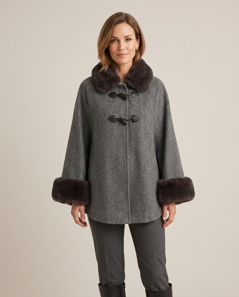 Lulus Secrets - Lysen | Cape-Style Faux-Fur Trim Coat Women