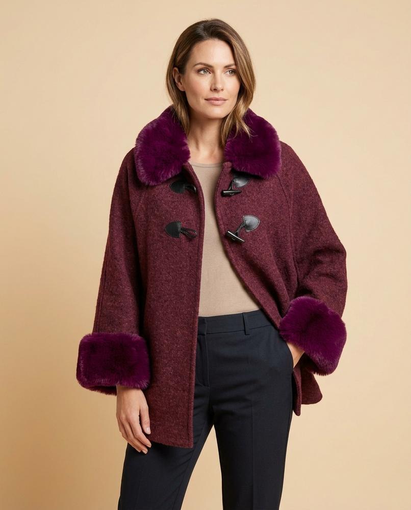 Lulus Secrets - Lysen | Cape-Style Faux-Fur Trim Coat Women