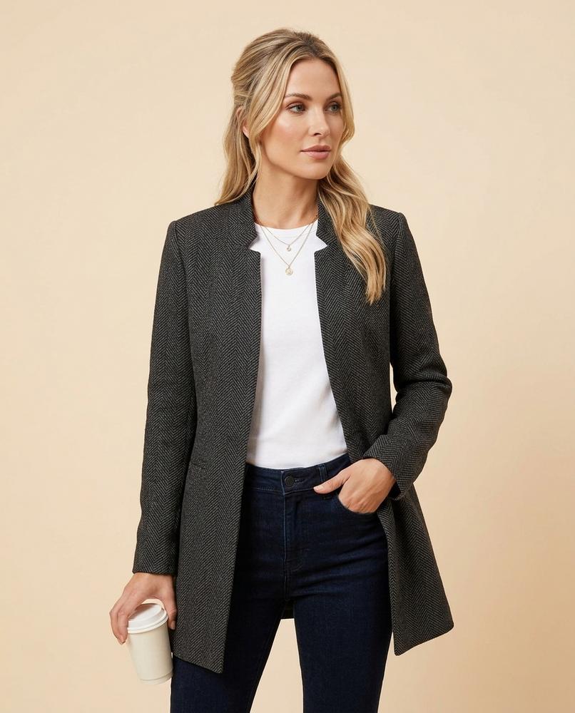 Lulus Secrets - Lydar | Collarless Herringbone Coat Women