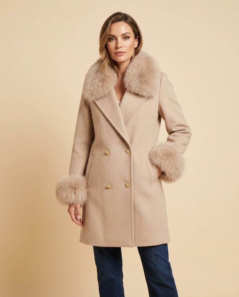 Lulus Secrets - Zaser | Fur-Trimmed Double-Breasted Coat Women