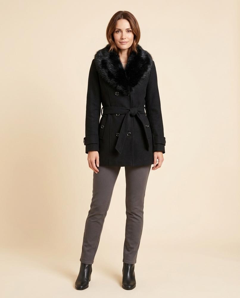 Lulus Secrets - Netir | Double-Breasted Faux Fur Collar Coat Women