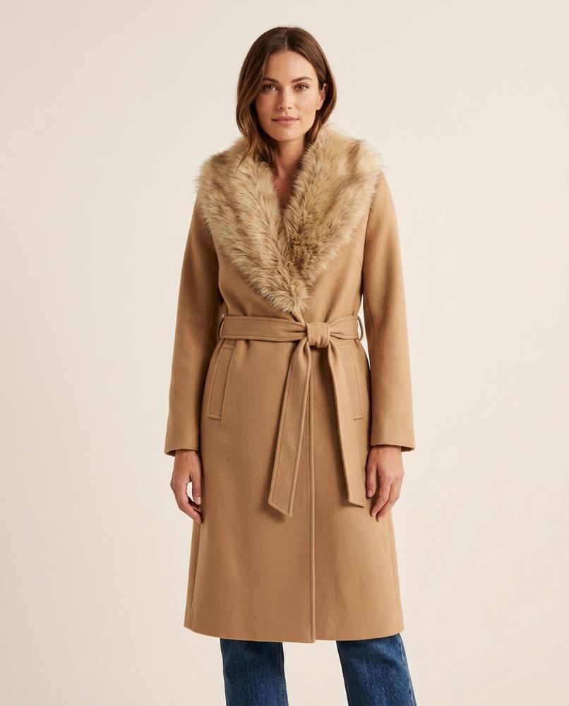 Lulus Secrets - Zemin | Belted Faux Fur Collar Coat Women