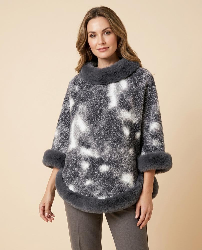 Lulus Secrets - Maser | Fur-Trimmed Poncho-Style Sweater Women