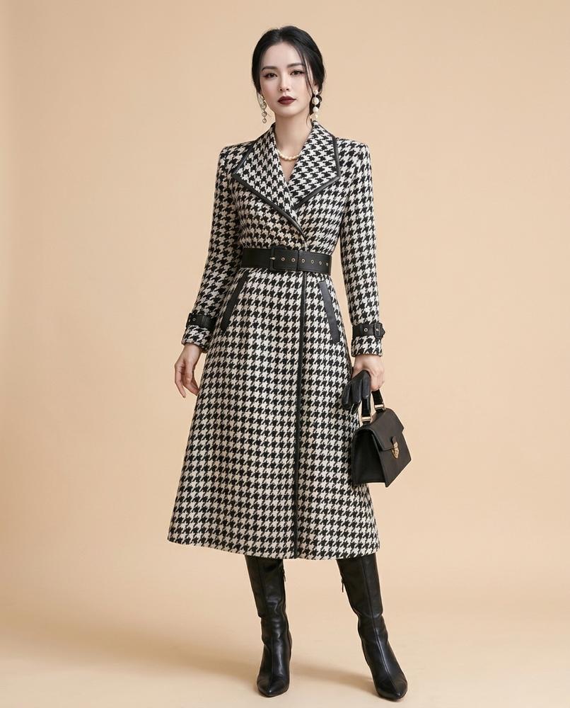 Lulus Secrets - Lakar | Houndstooth Leather-Trimmed Coat Women