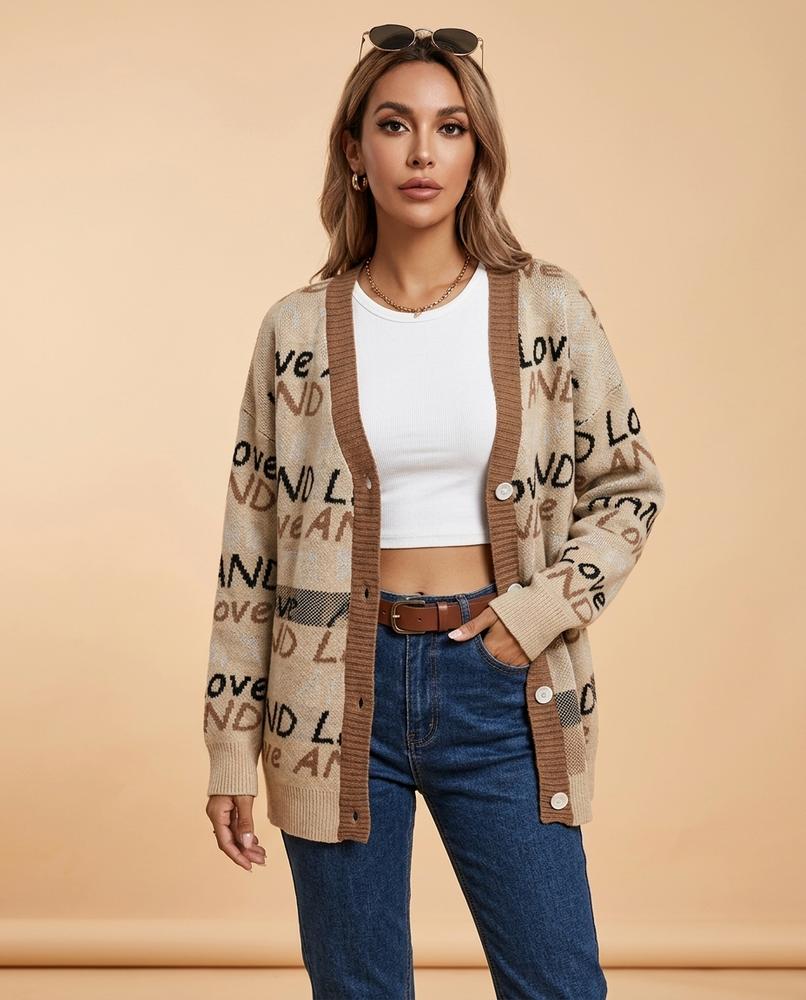 Lulus Secrets - Selar | Letter-Print Button-Front Knit Cardigan Women