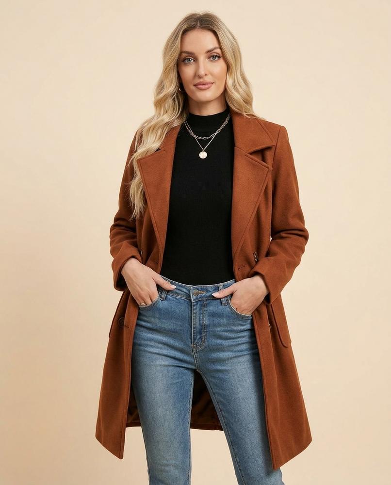 Lulus Secrets - Yorev | Double-Breasted Notched-Lapel Coat Women