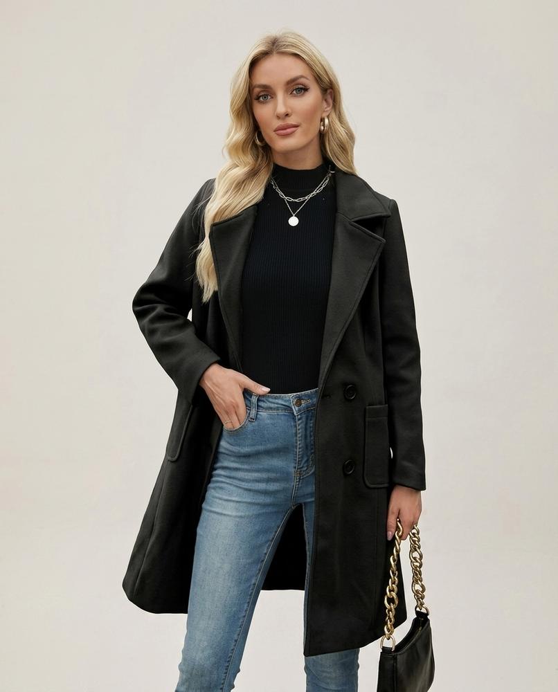 Lulus Secrets - Yorev | Double-Breasted Notched-Lapel Coat Women